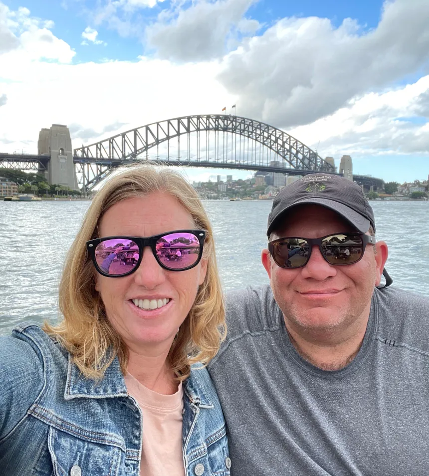 2 Traveling After 1 with the Sydney Bay Bridge in the background