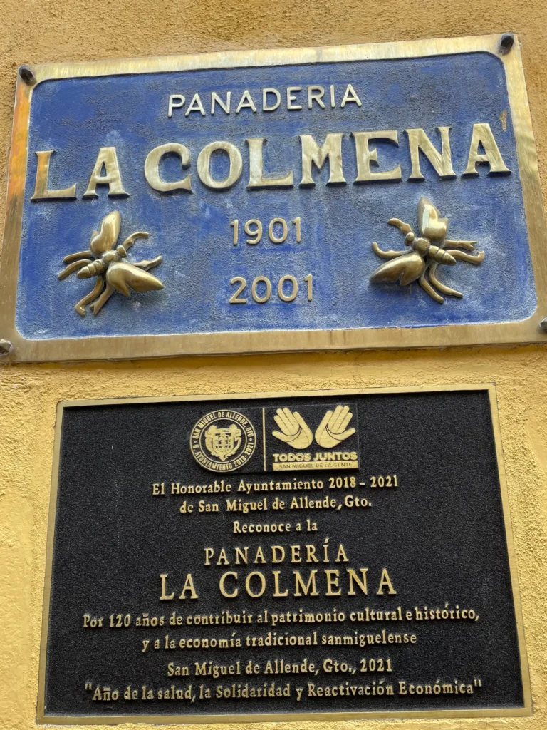 La Colmena bakery plaque with bakery name and years 1901 - 2001