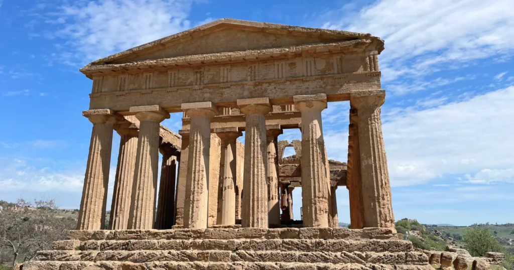 Ancient temple in the ruins of Akragas city in the Valley of the Temples, Agrigento Sicily