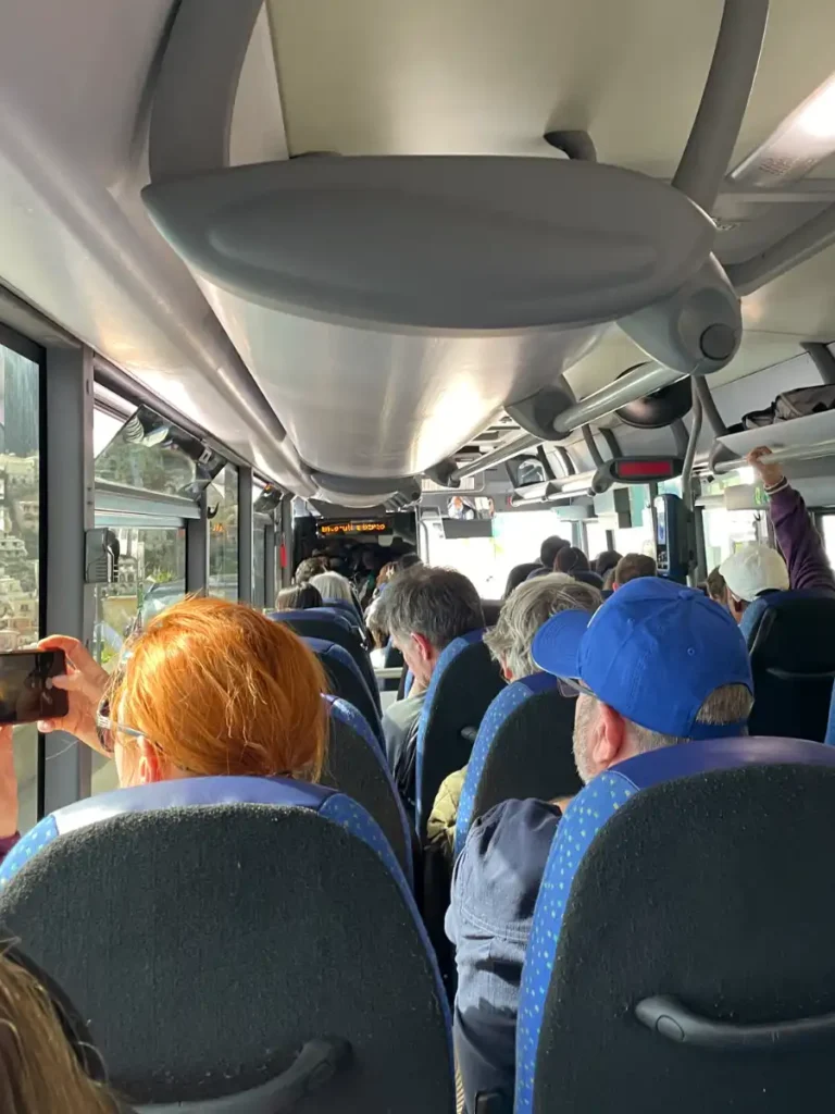 Looking over the seats on a crowded bus to Ravello