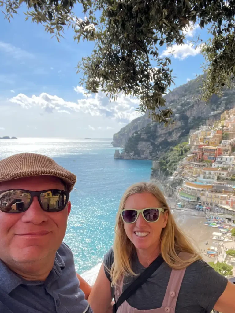 Positano selfie with cliffs in the background