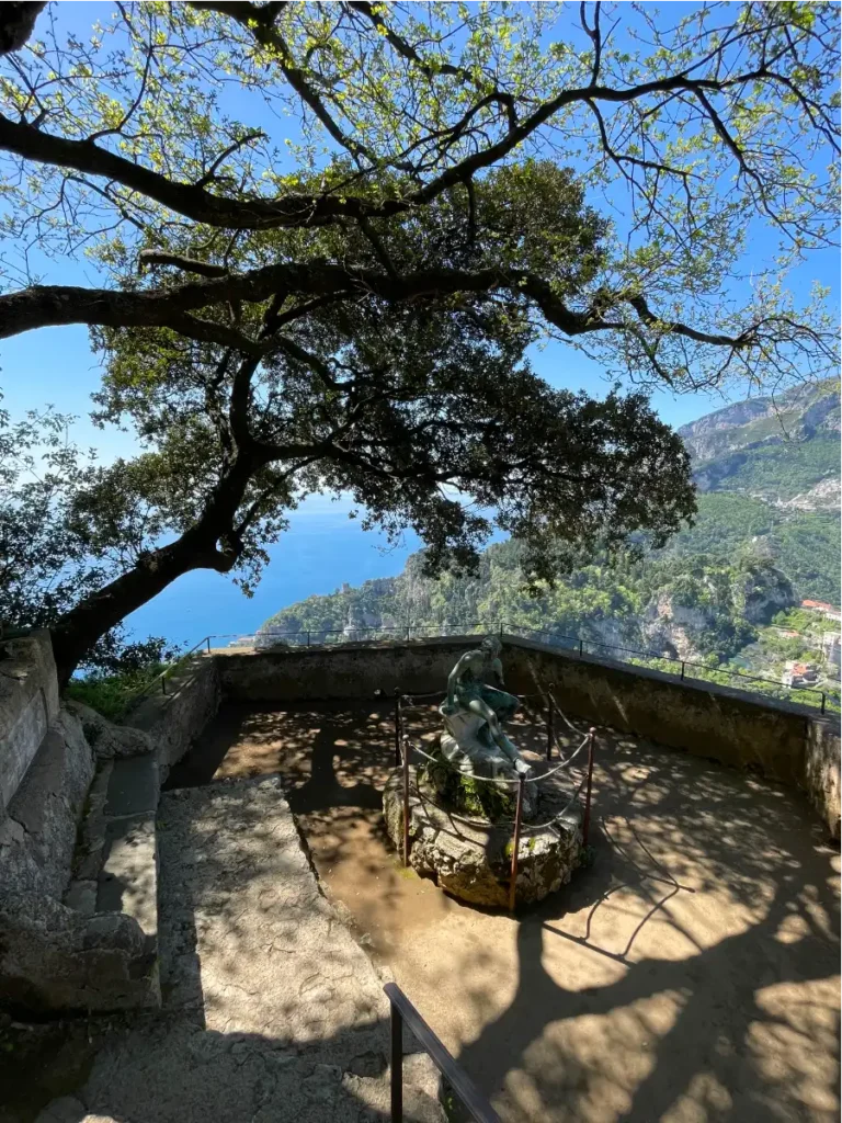 Villa Cimbrone view of stone patio overlooking water