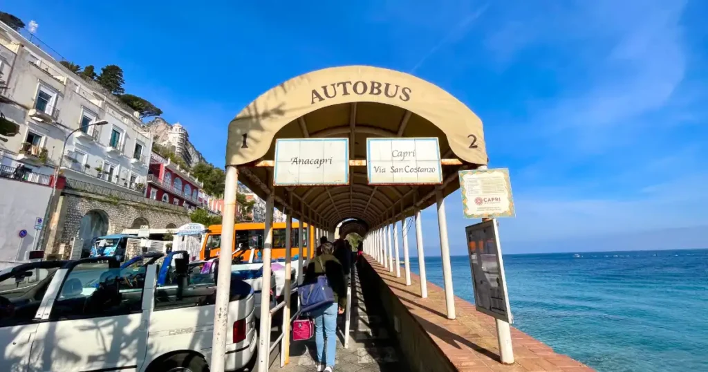 Bus stop to go from Marina Grande in Capri to Anacapri