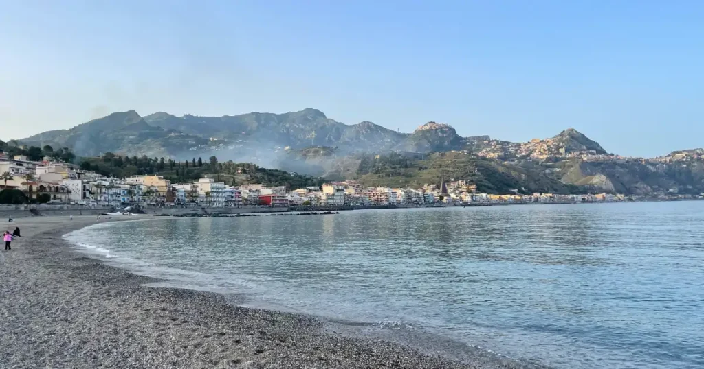 view looking out from Giardini Naxos Beach