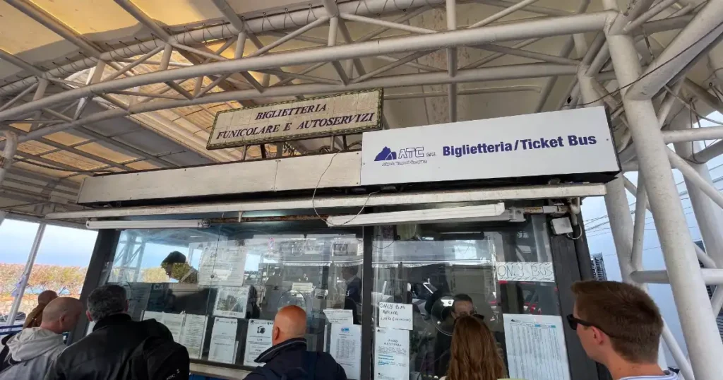 Waiting in line at the ticket window in Capri's Marina Grande