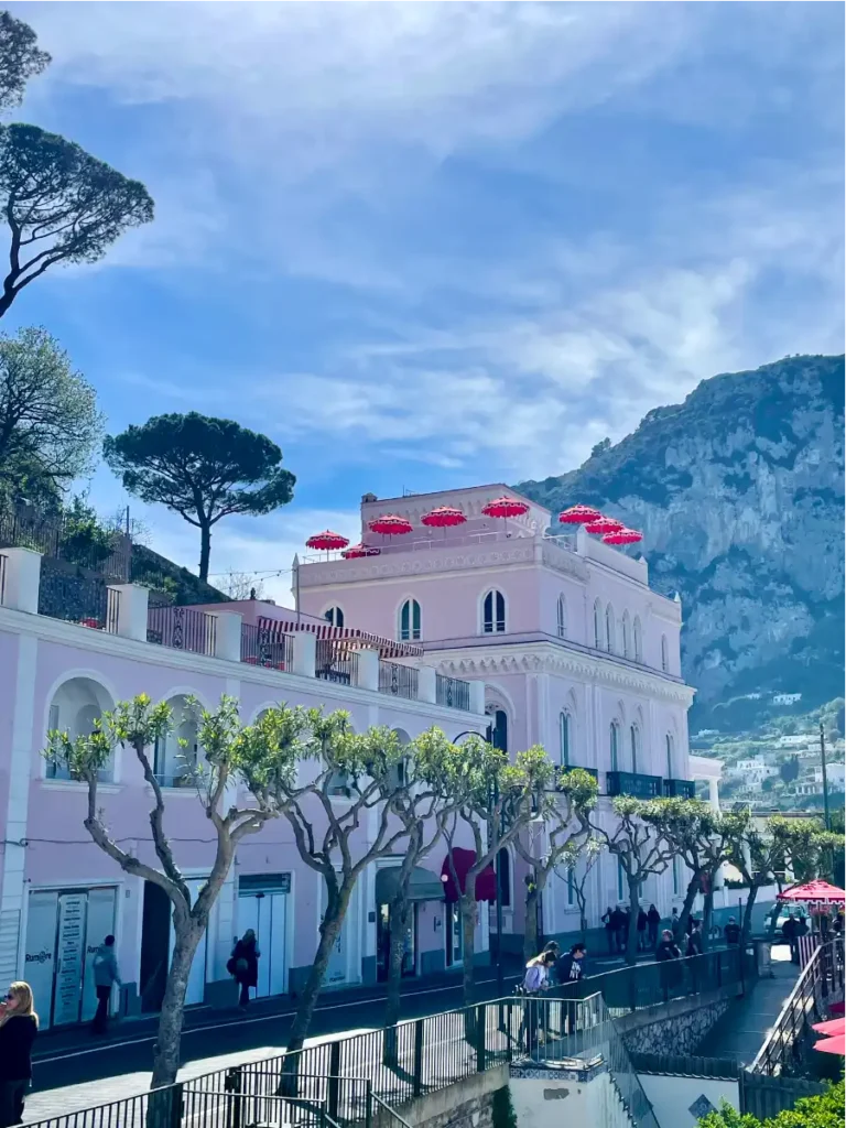 Pink building on via camerelle in capri