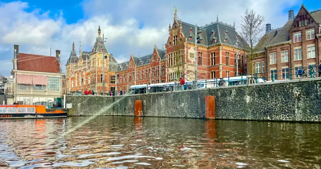 View of Rijksmuseum from the canal Amsterdam