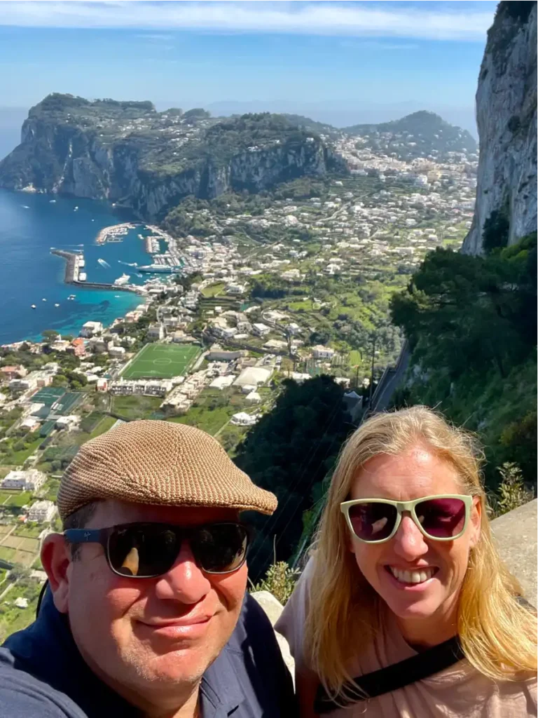 Selfie at the top of the Pheonician steps with the view of Marina Grande in the background