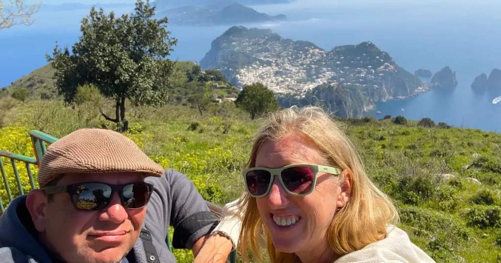 Selfie from the top of Mt Solaro with Capri in the background