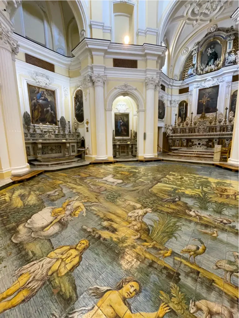 Side view of the San Michael tile floor and church