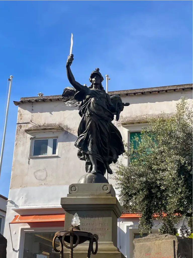 Statue in Capri Man on horseback with a sword in the air