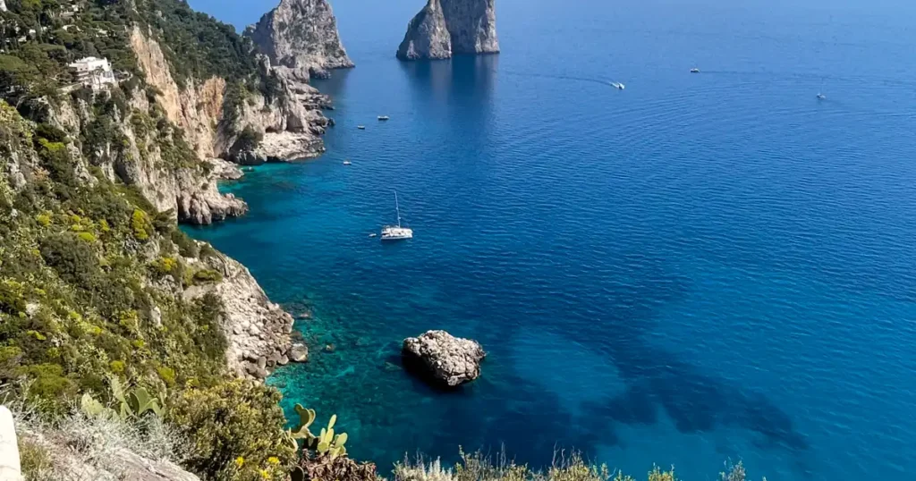 View of sailboat in the water from Gardens of Augustus