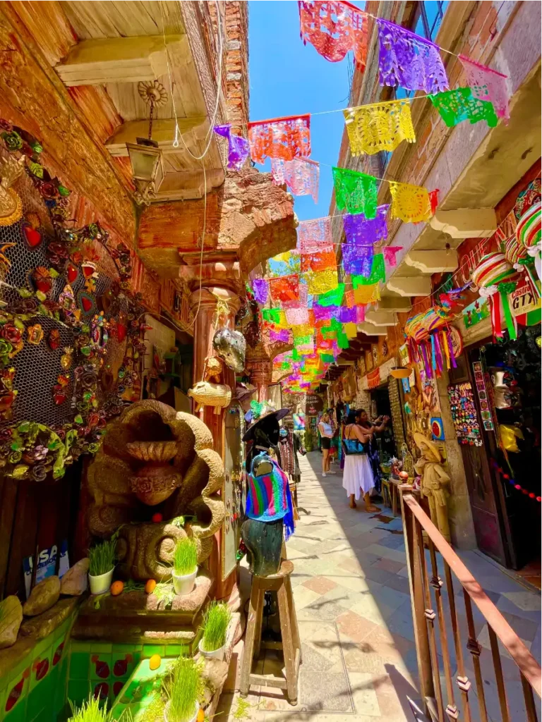 Mexican market with colorful paper flags