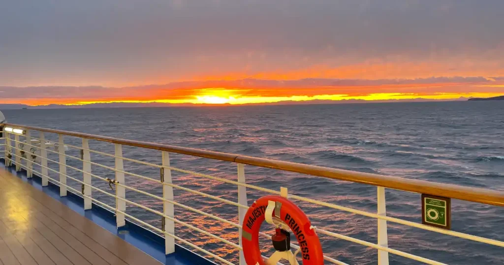 Pacific sunset off of the ship on a transpacific cruise