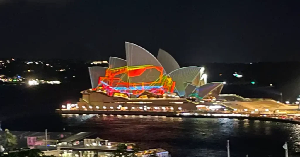 Sydney Opera House with projections at night