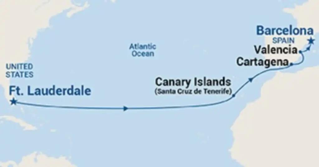 Transatlantic cruise map