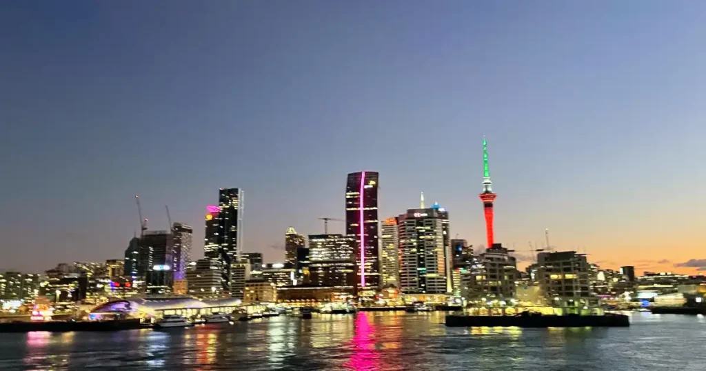 Auckland colorful night sky with pink sky tower