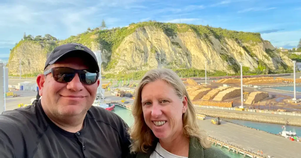 Napier Two Traveling Selfie with cliffs in background