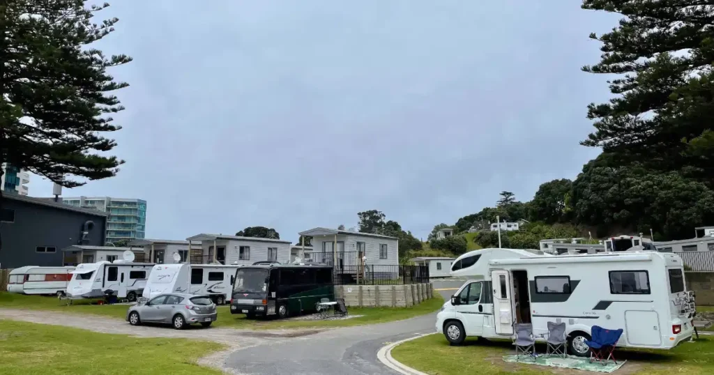 Rental campervans in a camper park in New Zealand