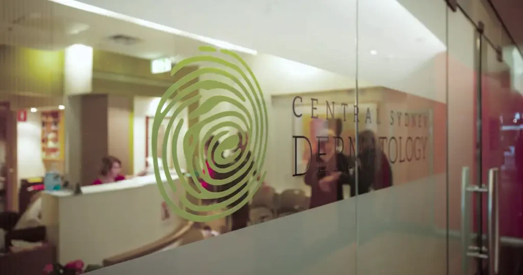 Dermatology Office glass window and waiting room