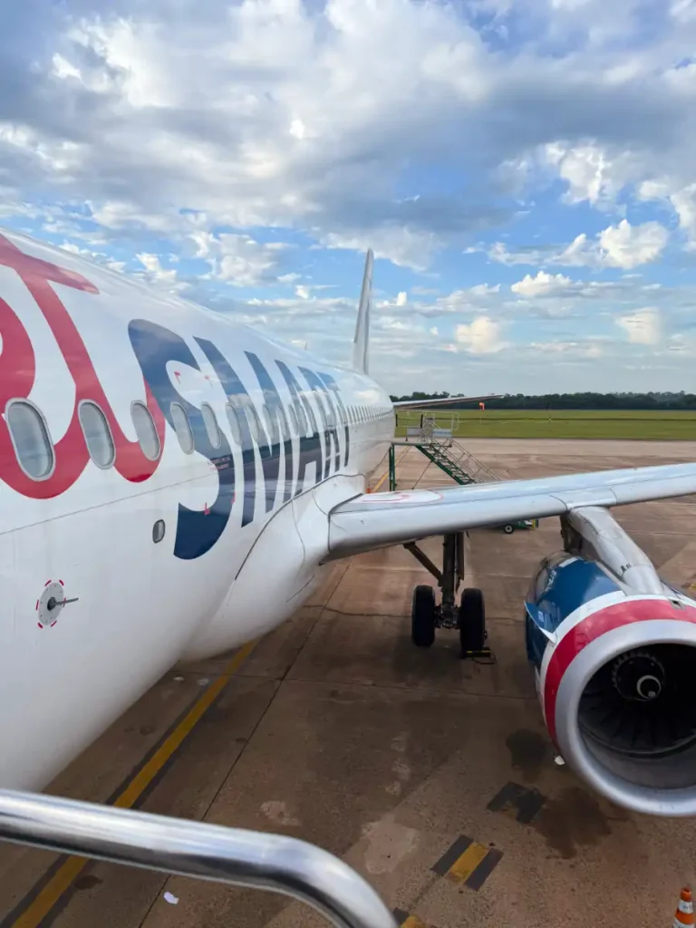 Exiting JetSmart Jet on Tarmac at Iguazu Falls Airport