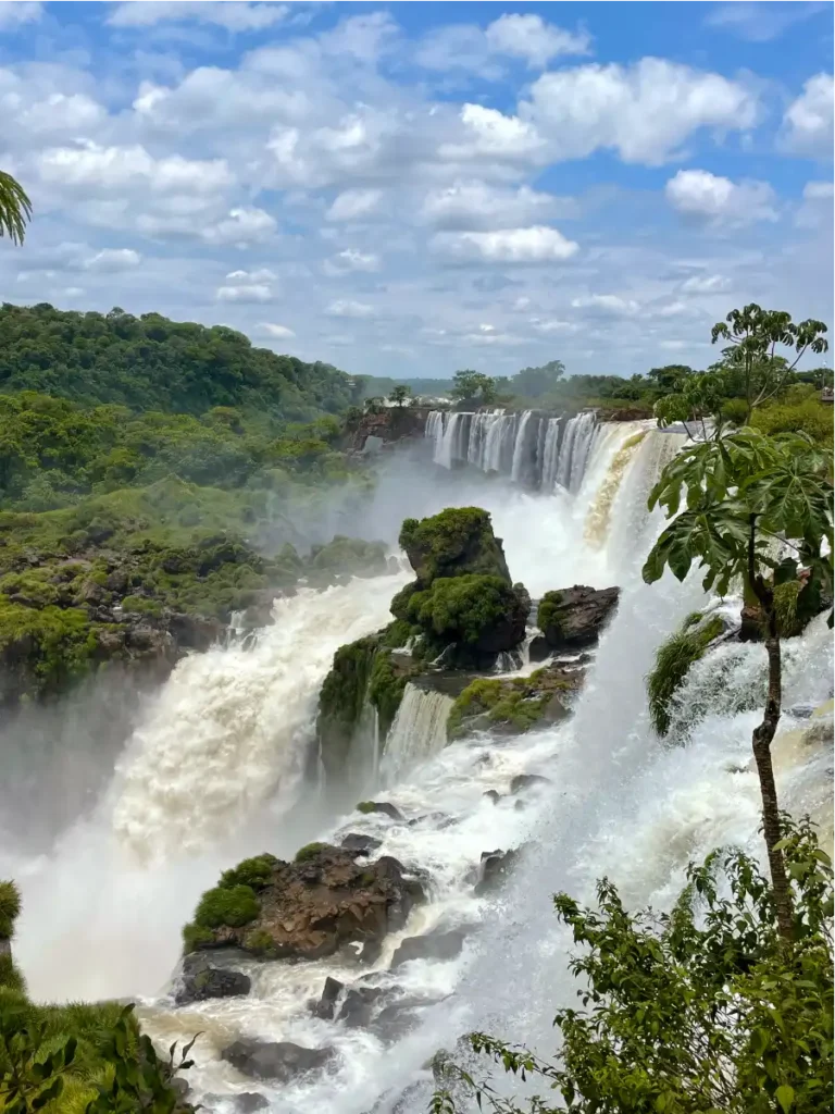 View of Upper Iguazu Falls from Upper Trail with cloudy sky