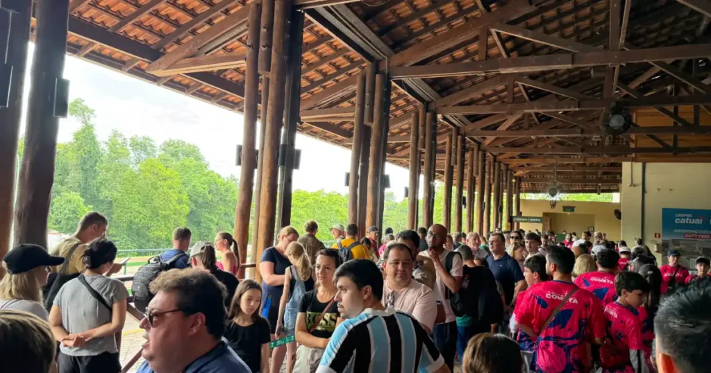 Waiting in Line on the Brazillian Side of Iguazu Falls for Bus Transport Into Park