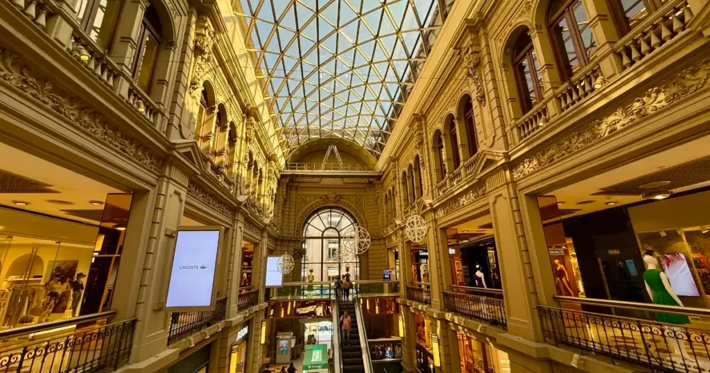 Looking down the grand hall at Galeria Pacifico during the holidays 2024