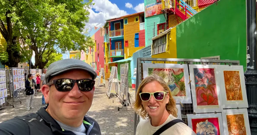 Standing in fron of an artists work on a side street in La Boca BA