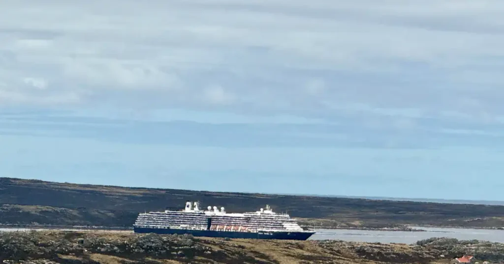 View of MS Oosterdam Sitting In Stanley Harbor in The Falkland Islands